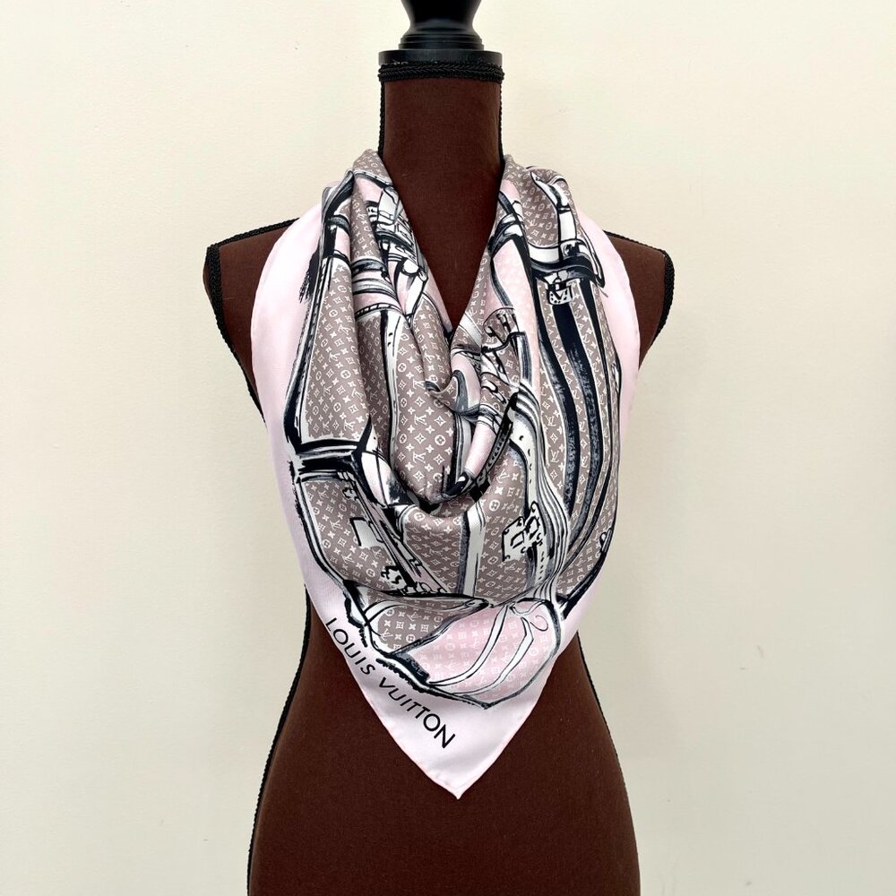 Louis Vuitton Trunks & Luggage Monogram Pink Brown Silk Scarf - Picture 10 of 15